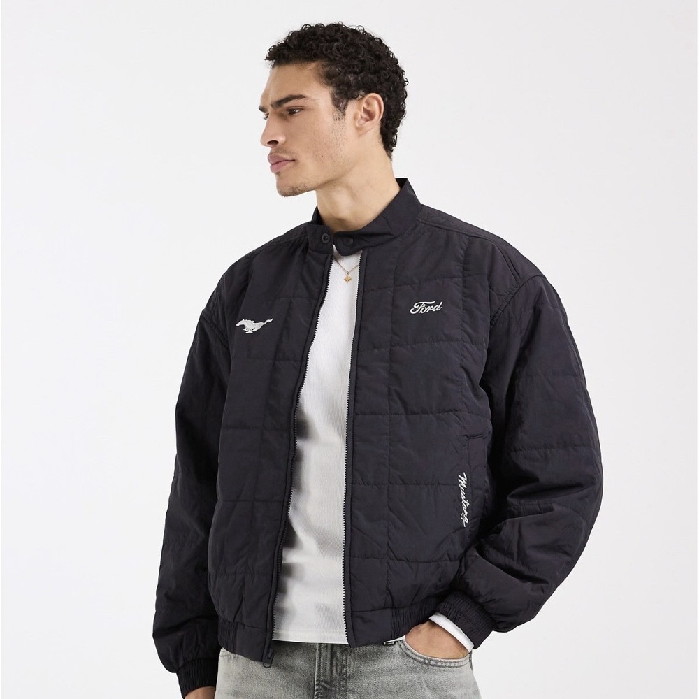 $160 Black‎ Nylon Zip-Up Hollister X Ford Graphic Bomber Jacket Men's 2XL NWT